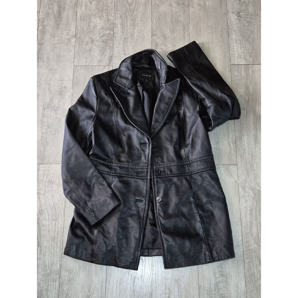 Black Leather Button-Front Jacket Medium